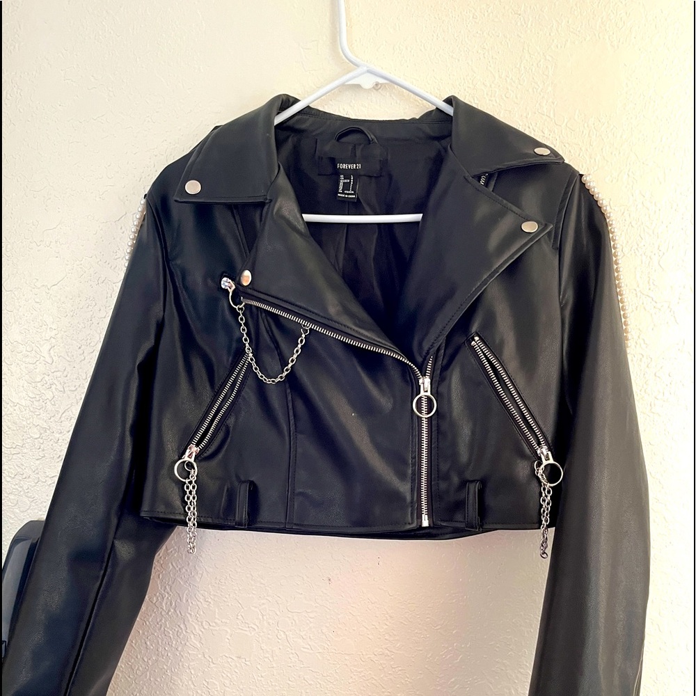 Forever 21 Cropped Pearl Moto Jacket